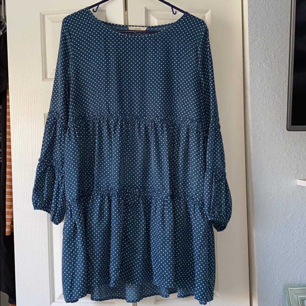 Blue Boutique Dress with small white polka dots